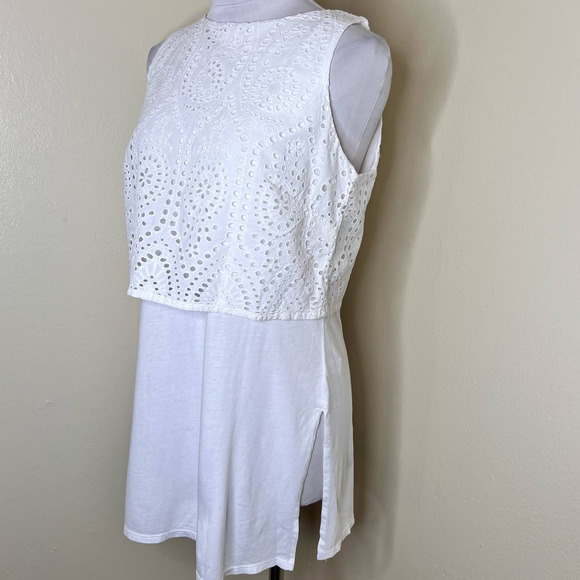J. Jill Tops - NWOT J. Jill Tunic Top SMALL White Eyelet Chic Layered Tank Sleeveless Cotton